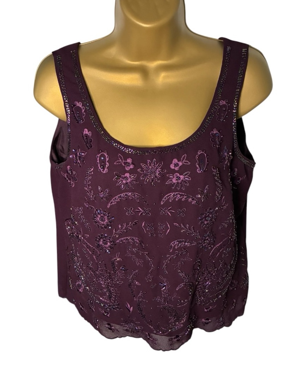 Vintage 90s R&M Richards Beaded Shell Tank Top Eggplant Purple 8P